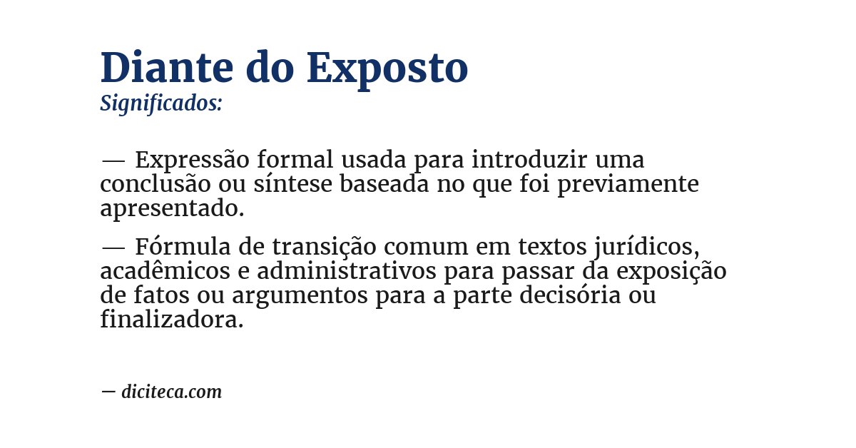 Significado de diante do exposto