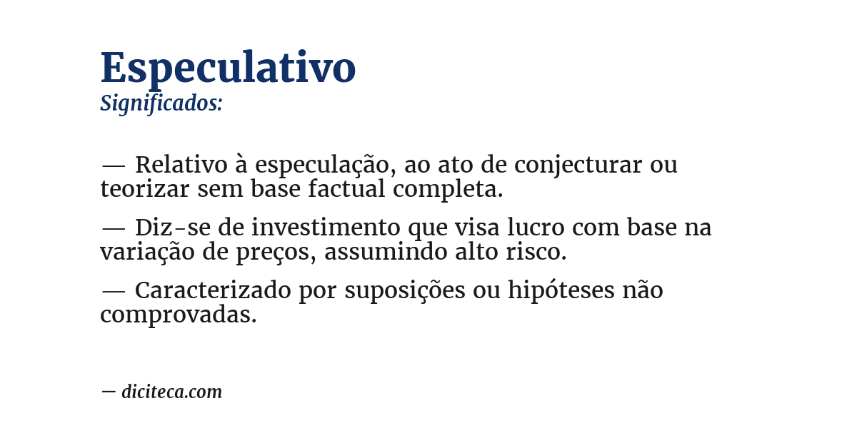 Significado de especulativo