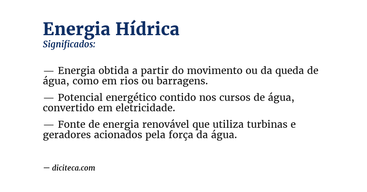 Significado de energia hídrica