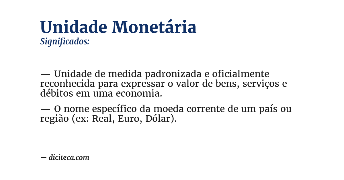 Significado de unidade monetária