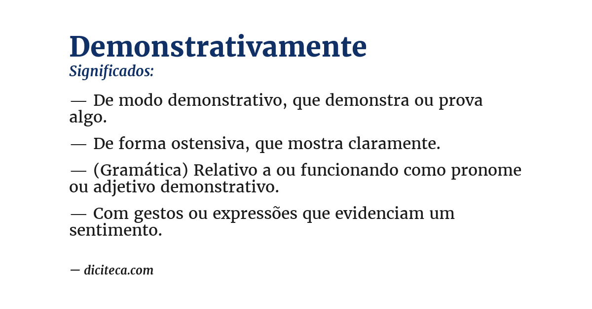 Significado de demonstrativamente