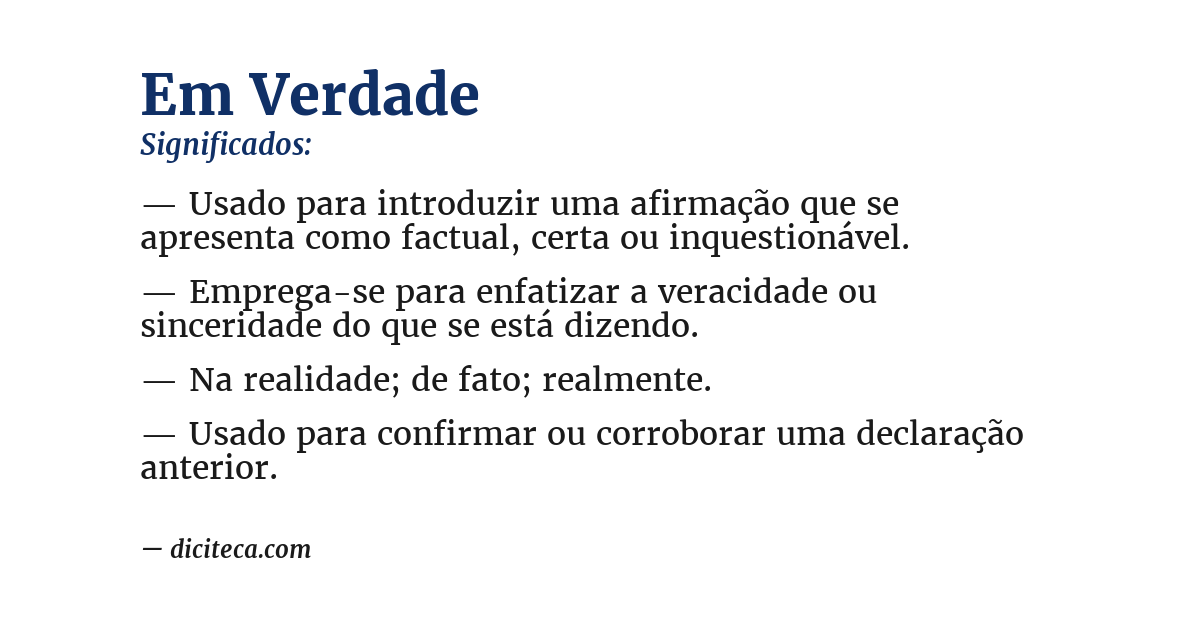 Significado de em verdade
