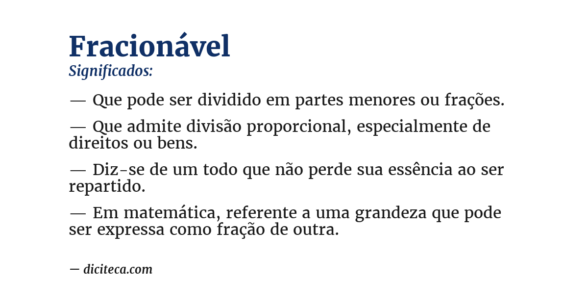 Significado de fracionável