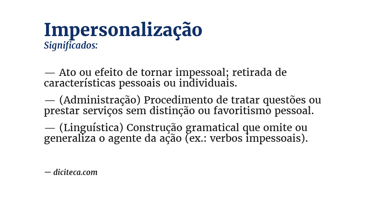 Significado de impersonalização