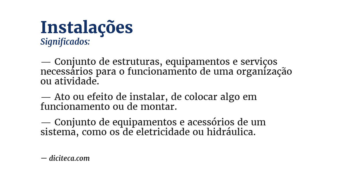 Significado de instalações