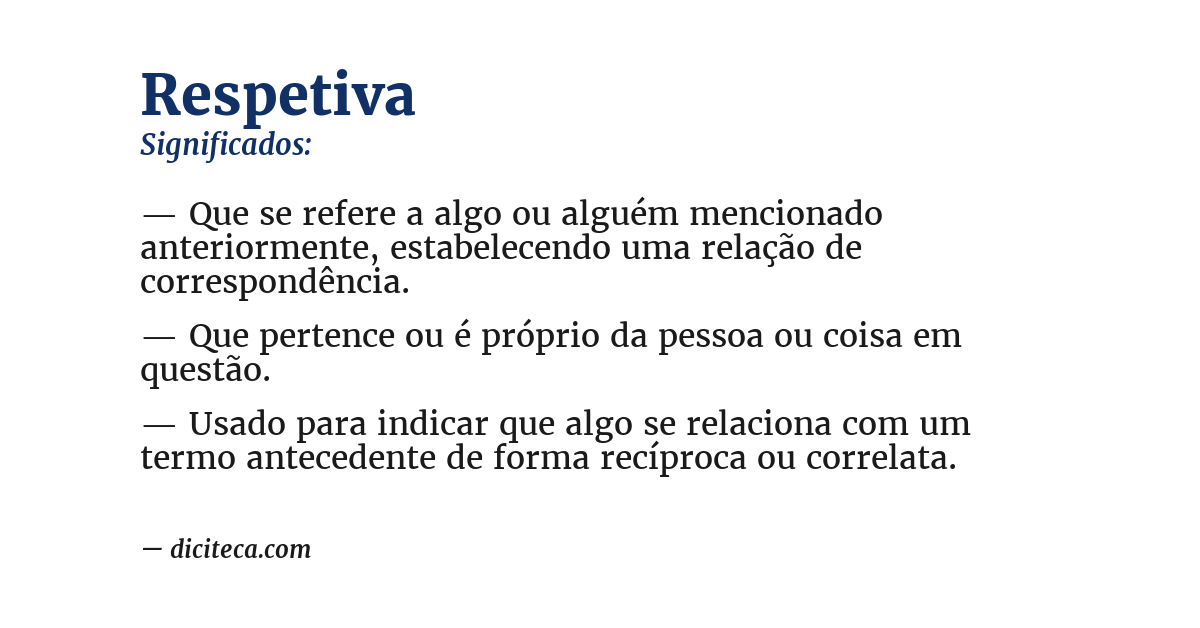 Significado de respetiva