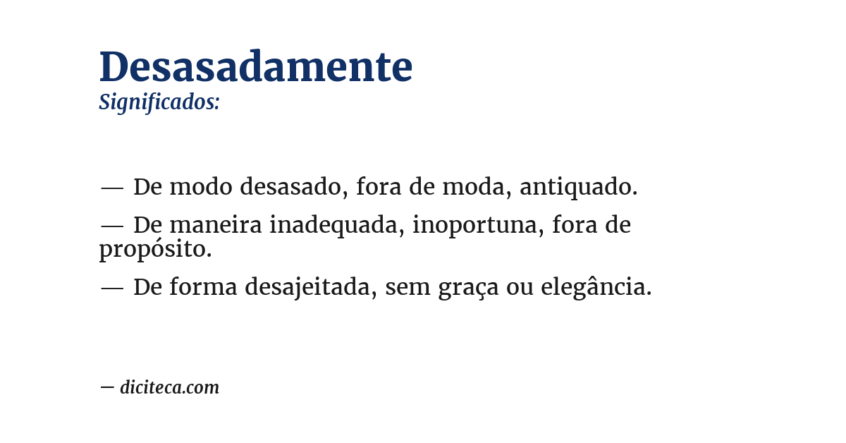 Significado de desasadamente