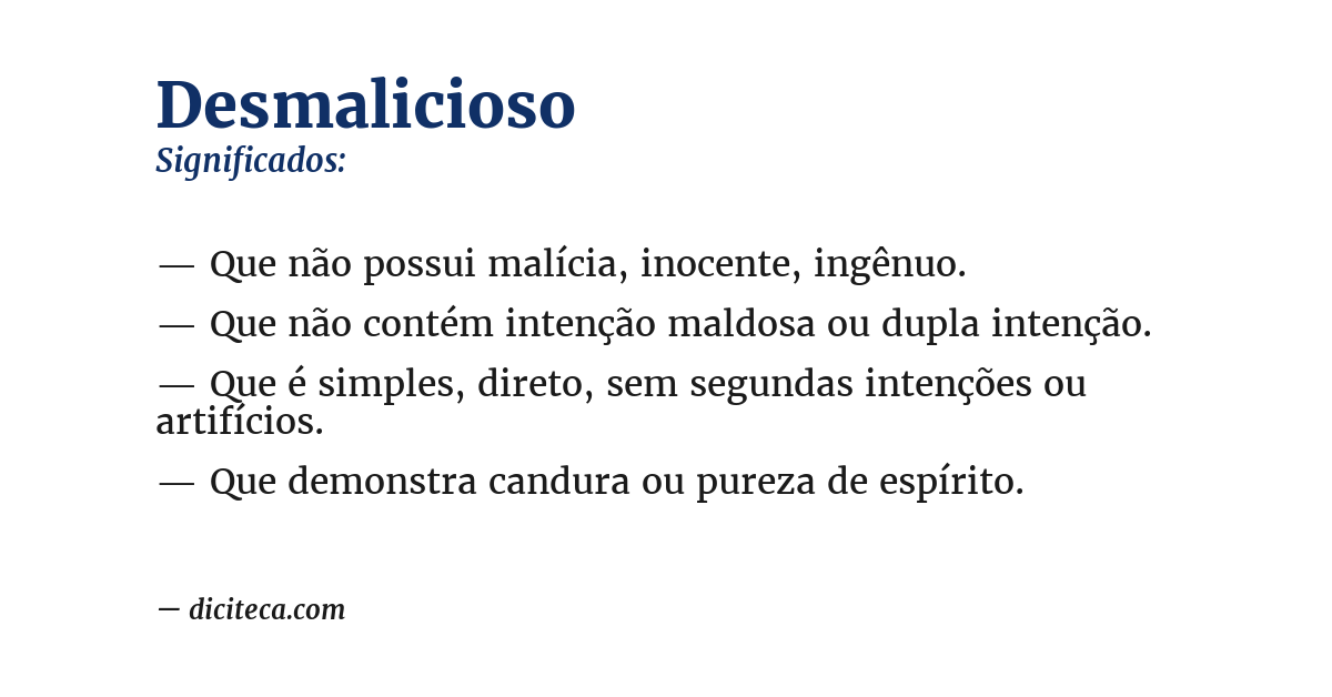 Significado de desmalicioso