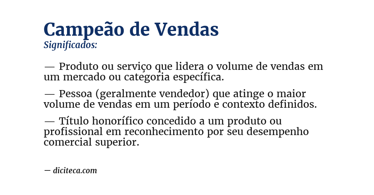 Significado de campeão de vendas