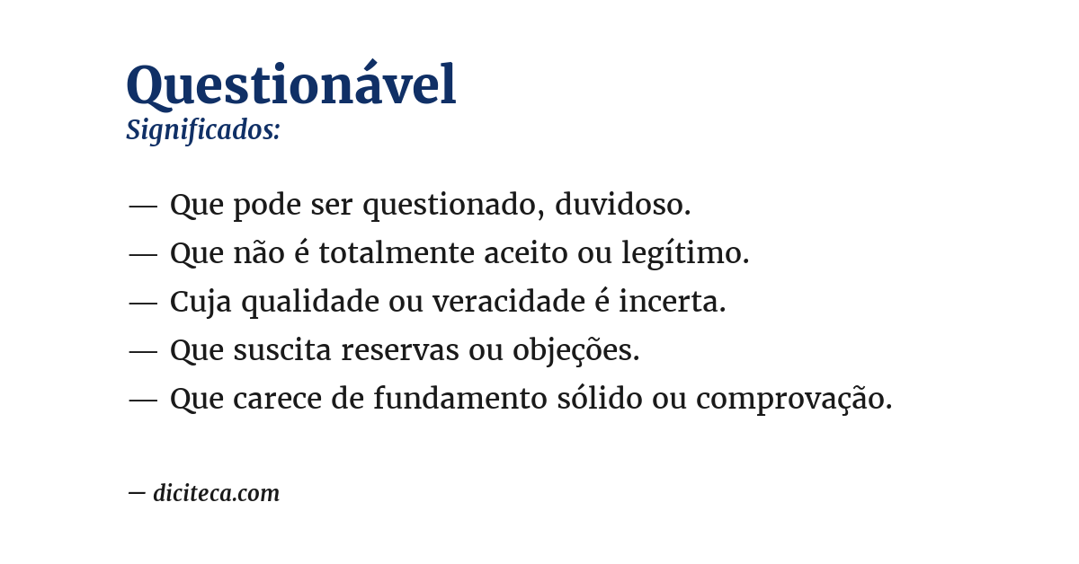 Significado de questionável