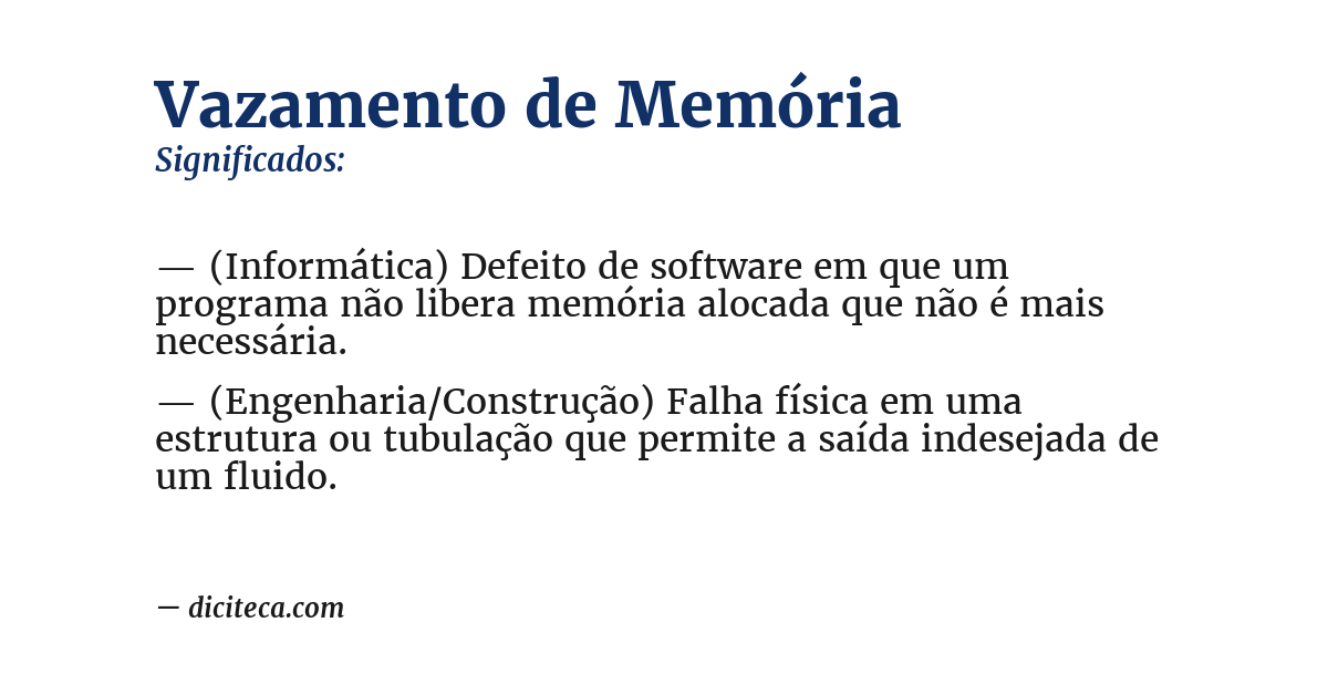 Significado de vazamento de memória