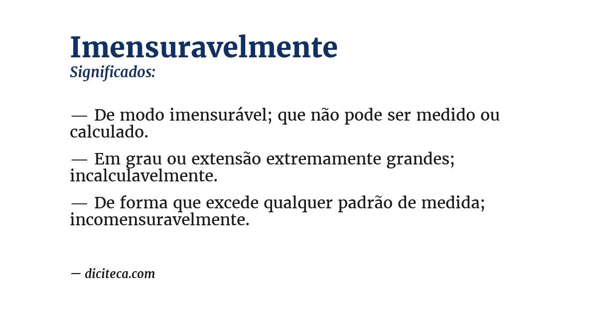 Significado de imensuravelmente