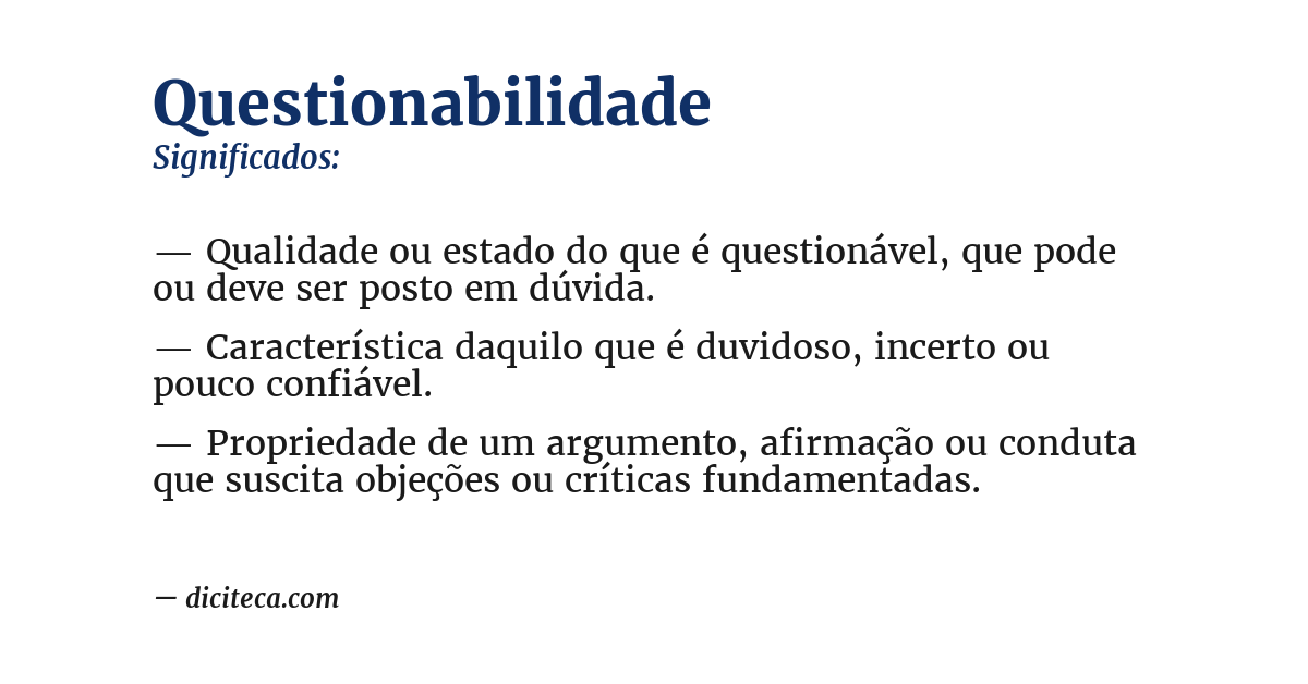 Significado de questionabilidade