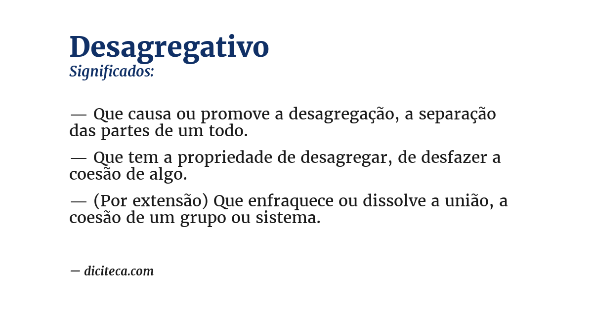 Significado de desagregativo