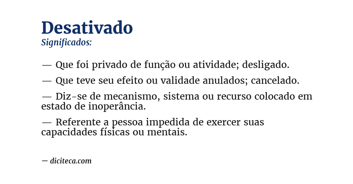 Significado de desativado
