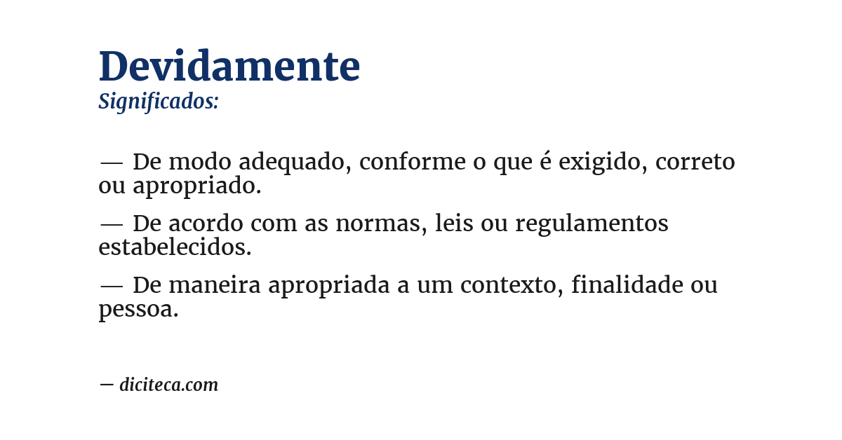 Significado de devidamente