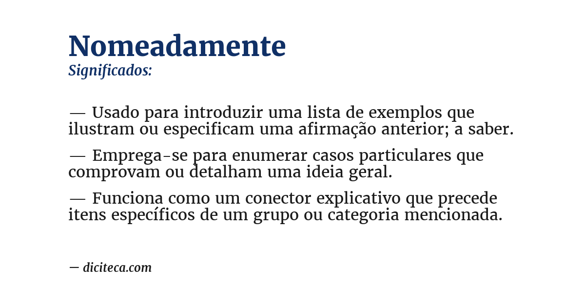 Significado de nomeadamente
