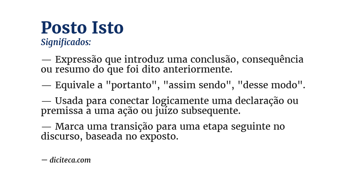 Significado de posto isto