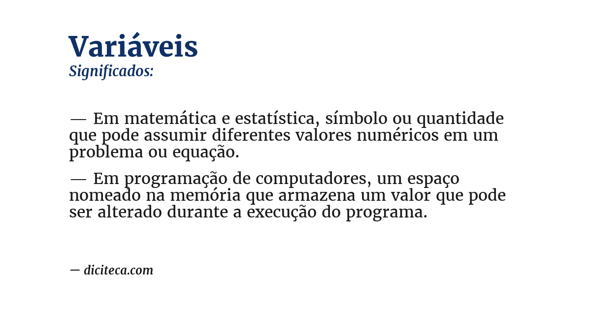 Significado de variáveis