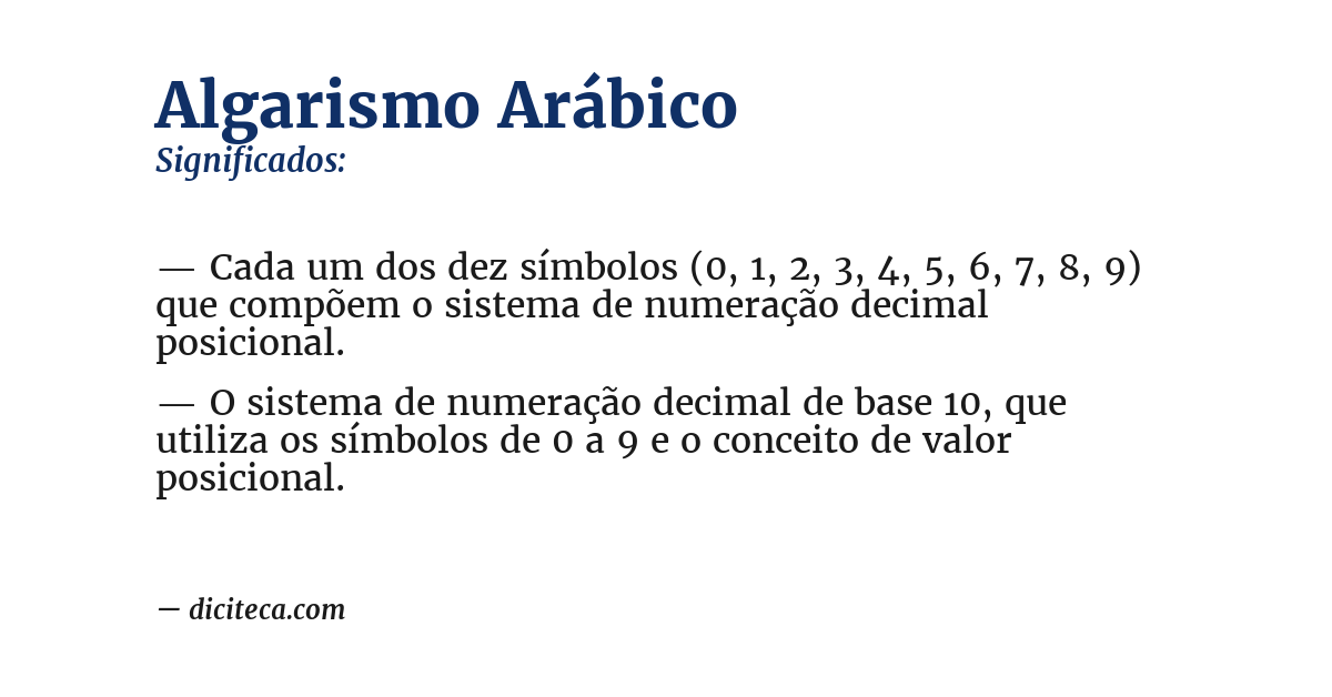 Significado de algarismo arábico