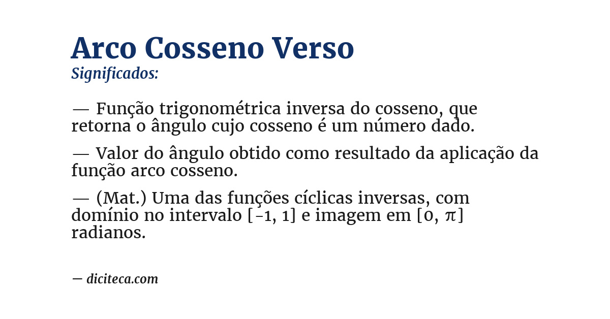 Significado de arco cosseno verso