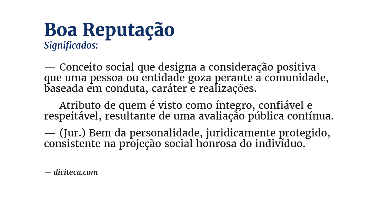 Significado de boa reputação