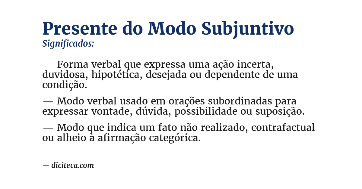 Significado de presente do modo subjuntivo