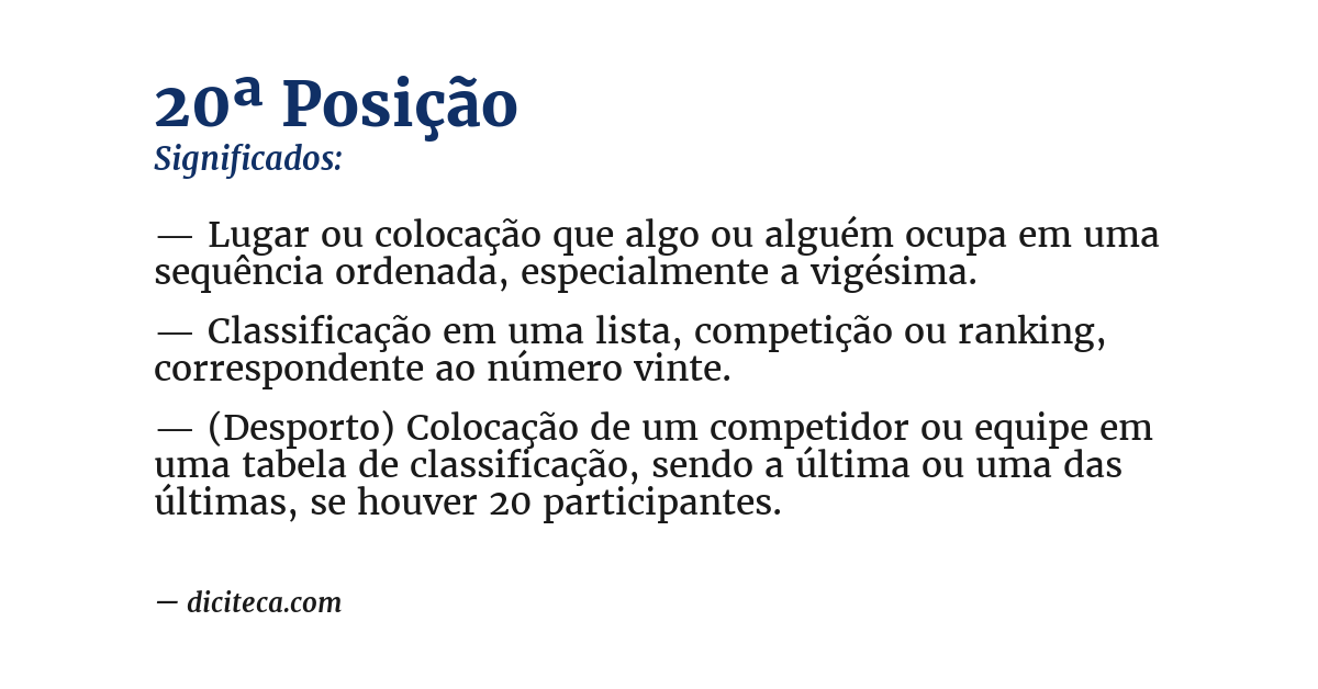 Significado de 20ª posição