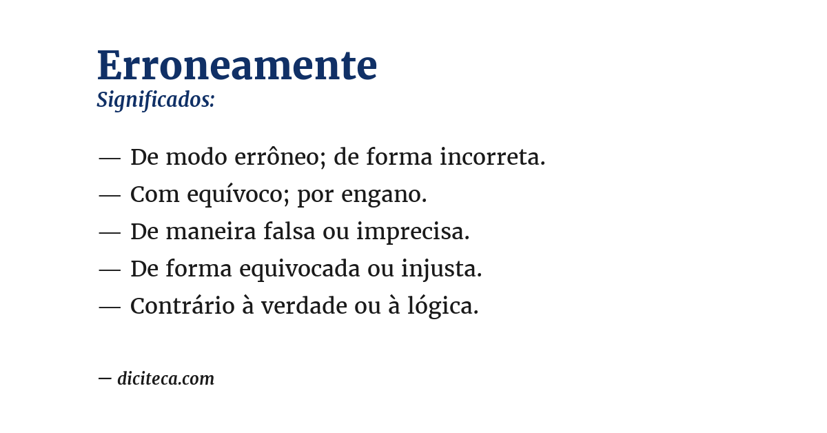 Significado de erroneamente