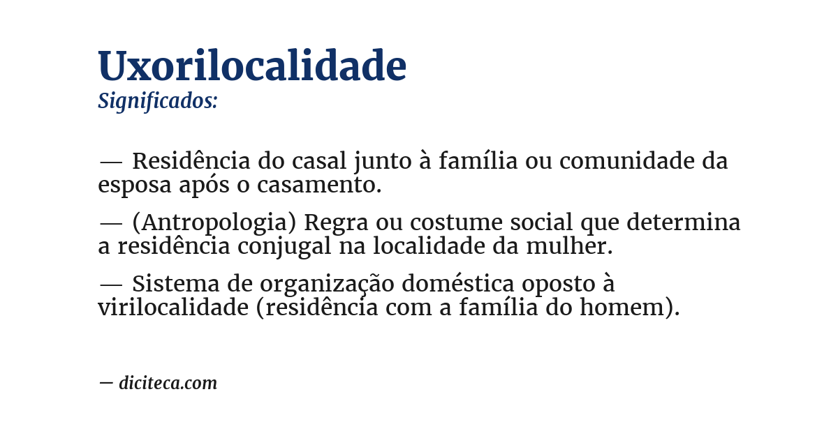 Significado de uxorilocalidade