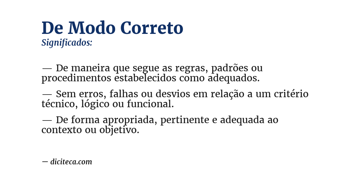 Significado de de modo correto