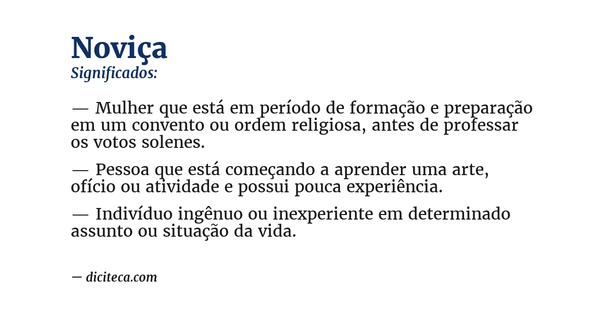 Significado de noviça