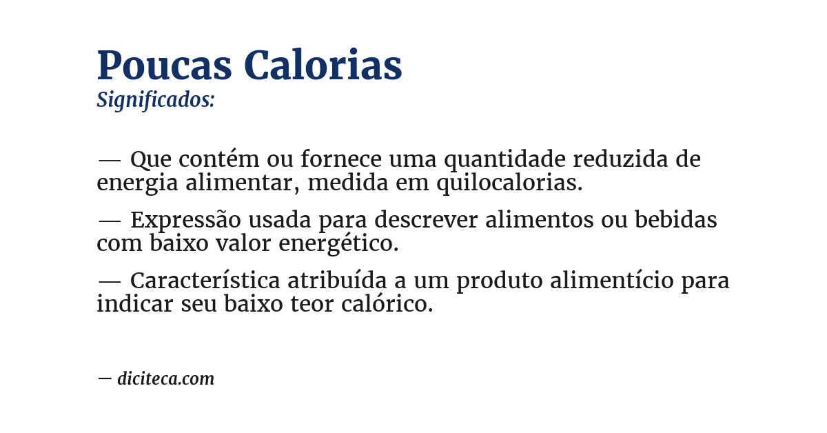 Significado de poucas calorias