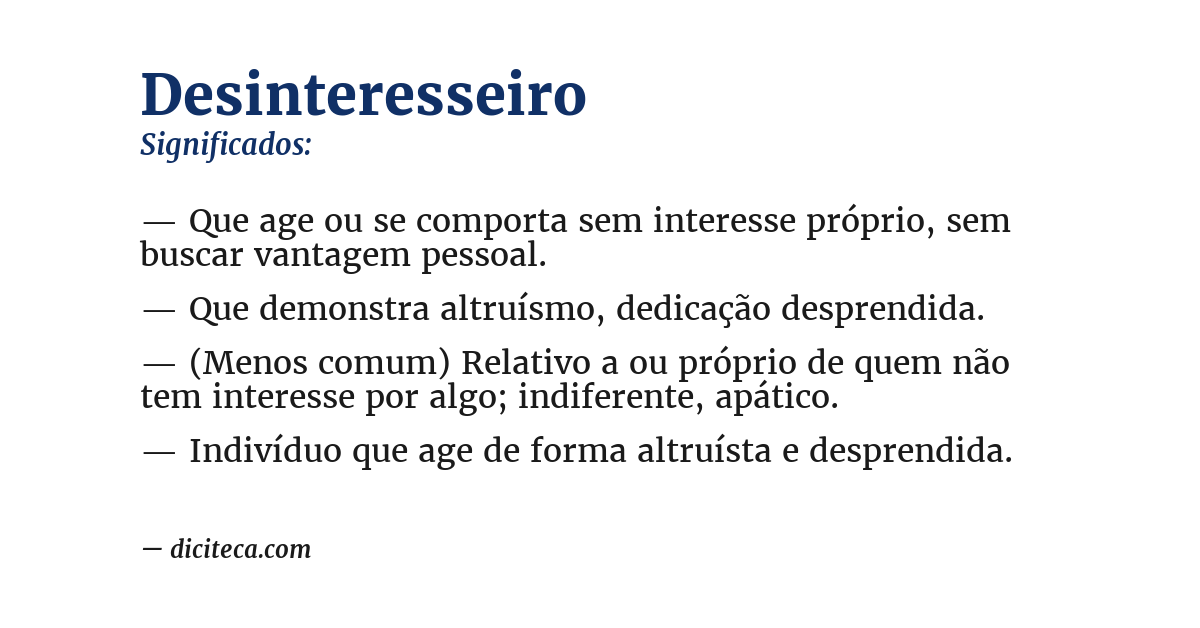 Significado de desinteresseiro