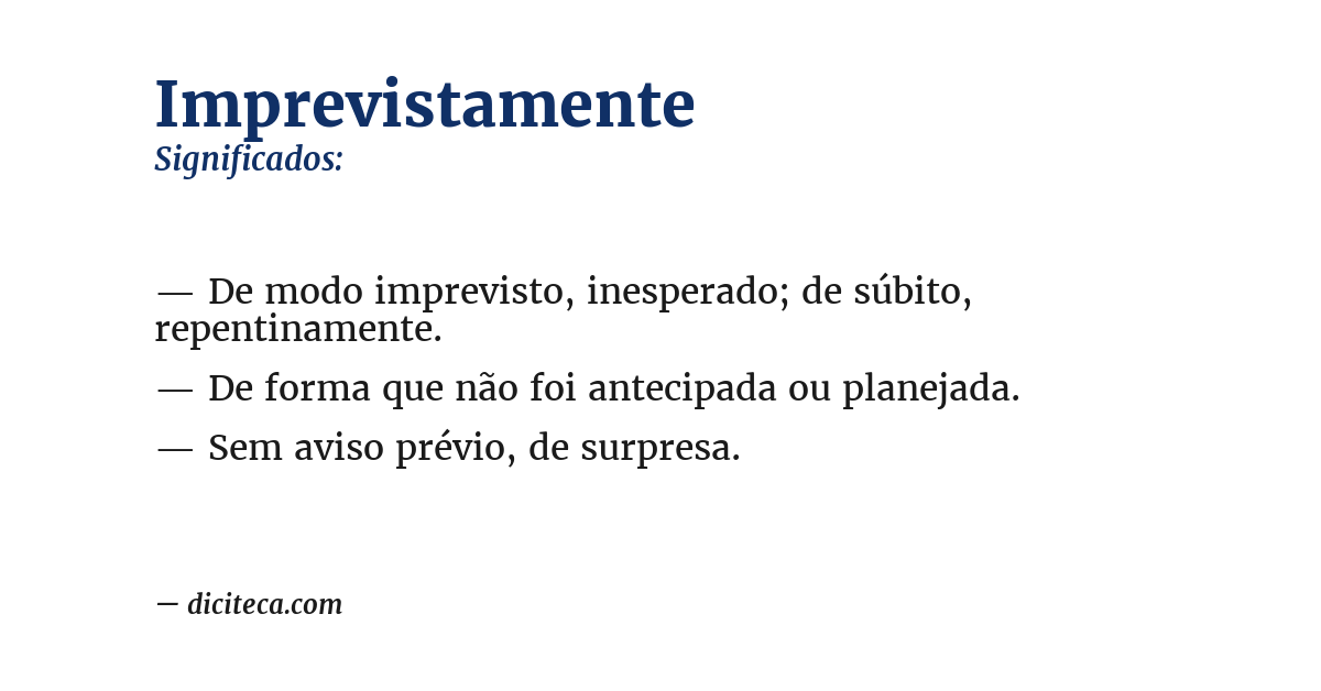 Significado de imprevistamente