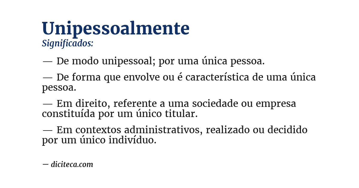 Significado de unipessoalmente