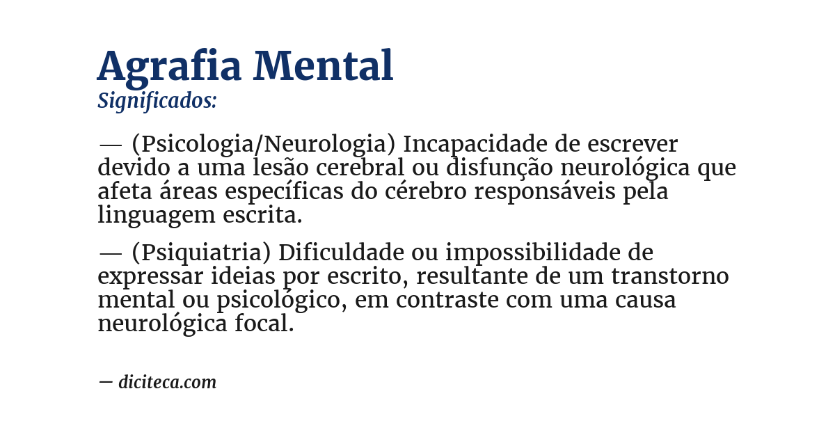 Significado de agrafia mental