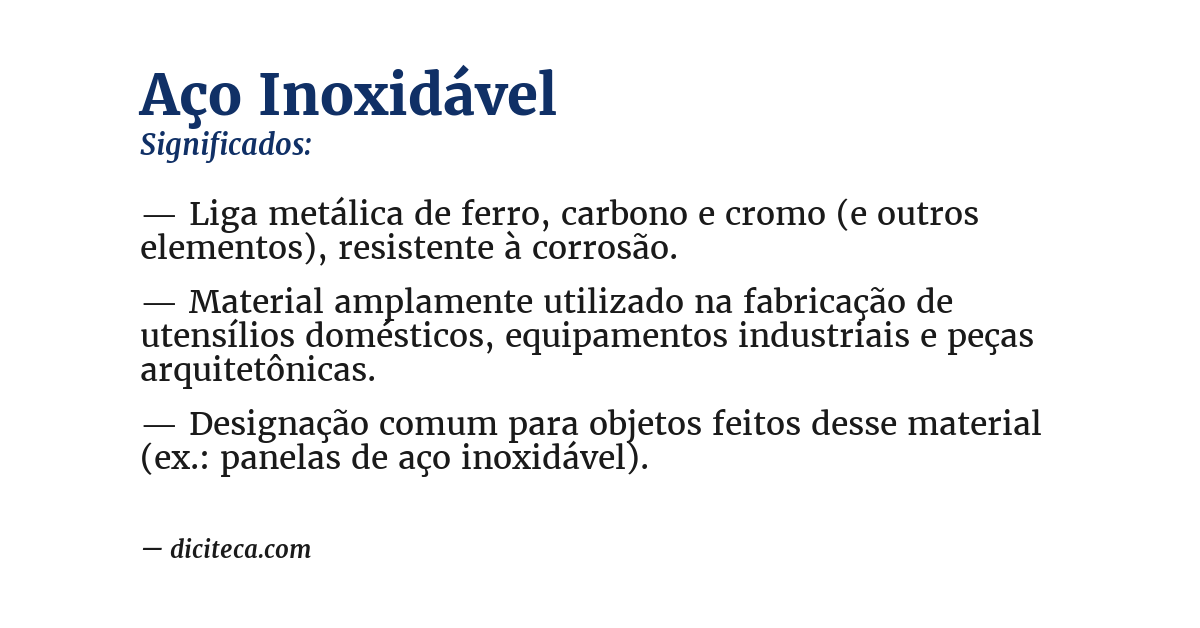 Significado de aço inoxidável