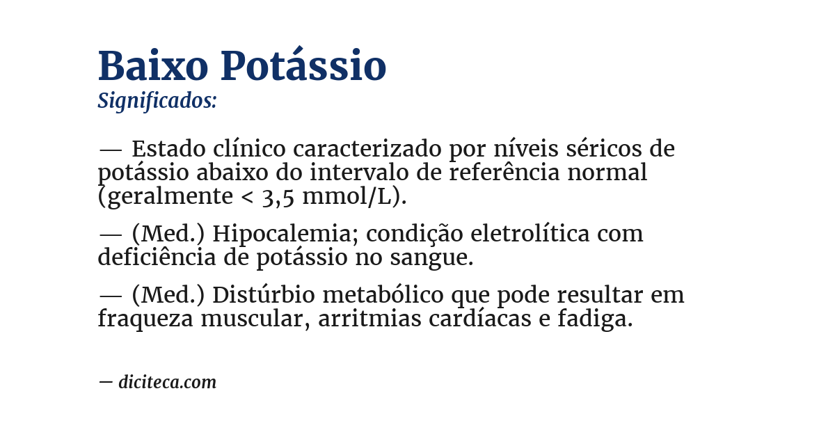 Significado de baixo potássio