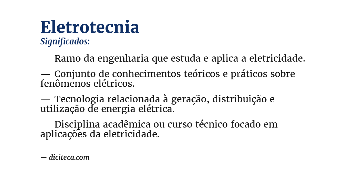 Significado de eletrotecnia