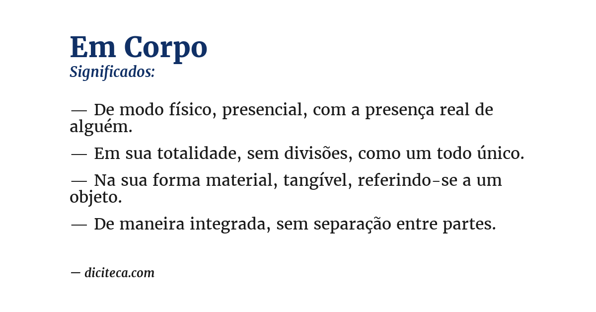 Significado de em corpo