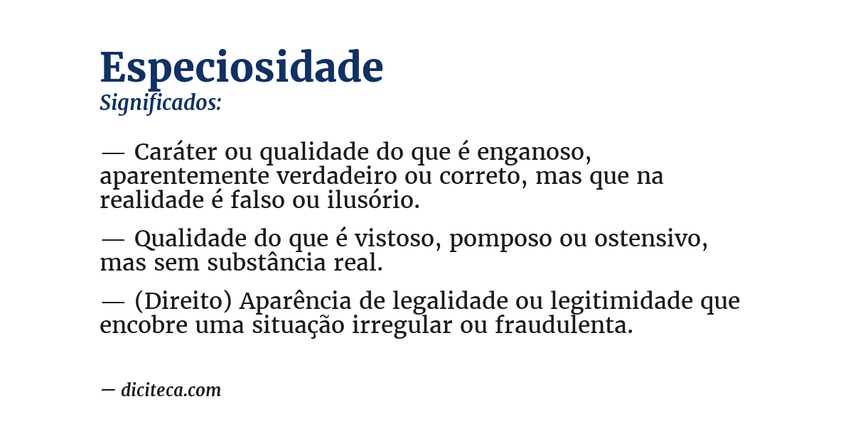 Significado de especiosidade