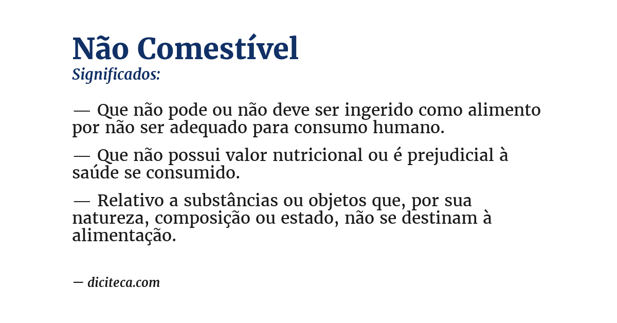 Significado de não comestível