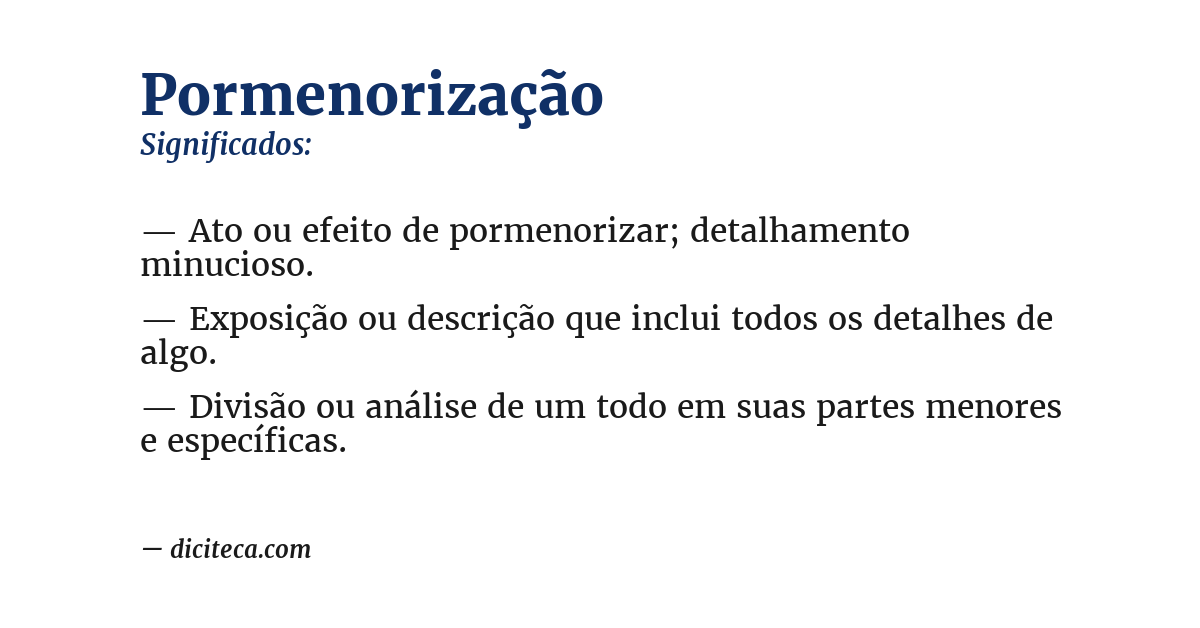 Significado de pormenorização