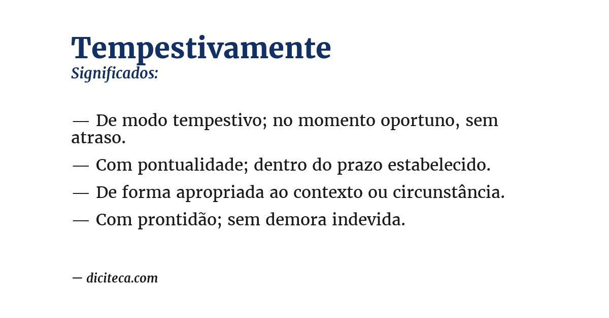 Significado de tempestivamente