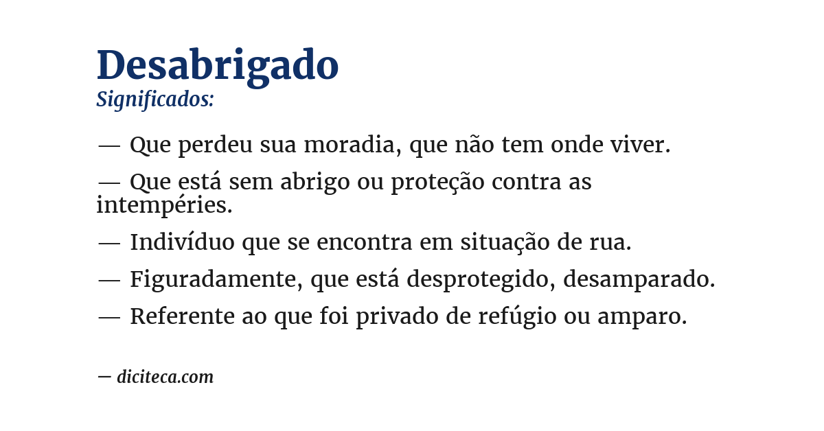 Significado de desabrigado