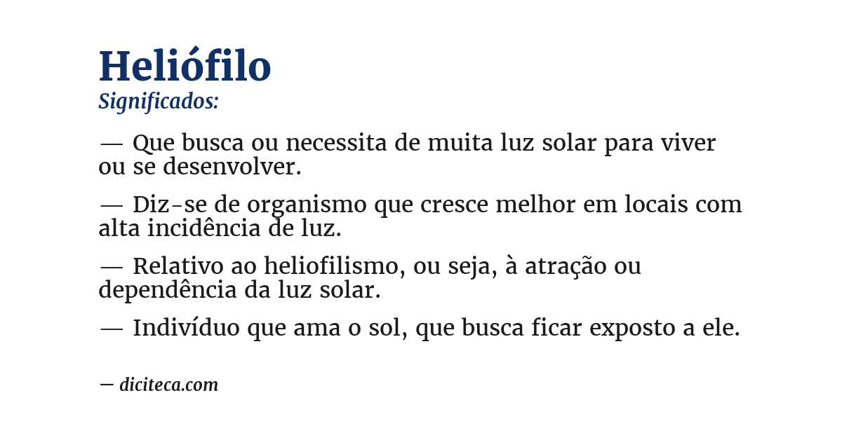 Significado de heliófilo