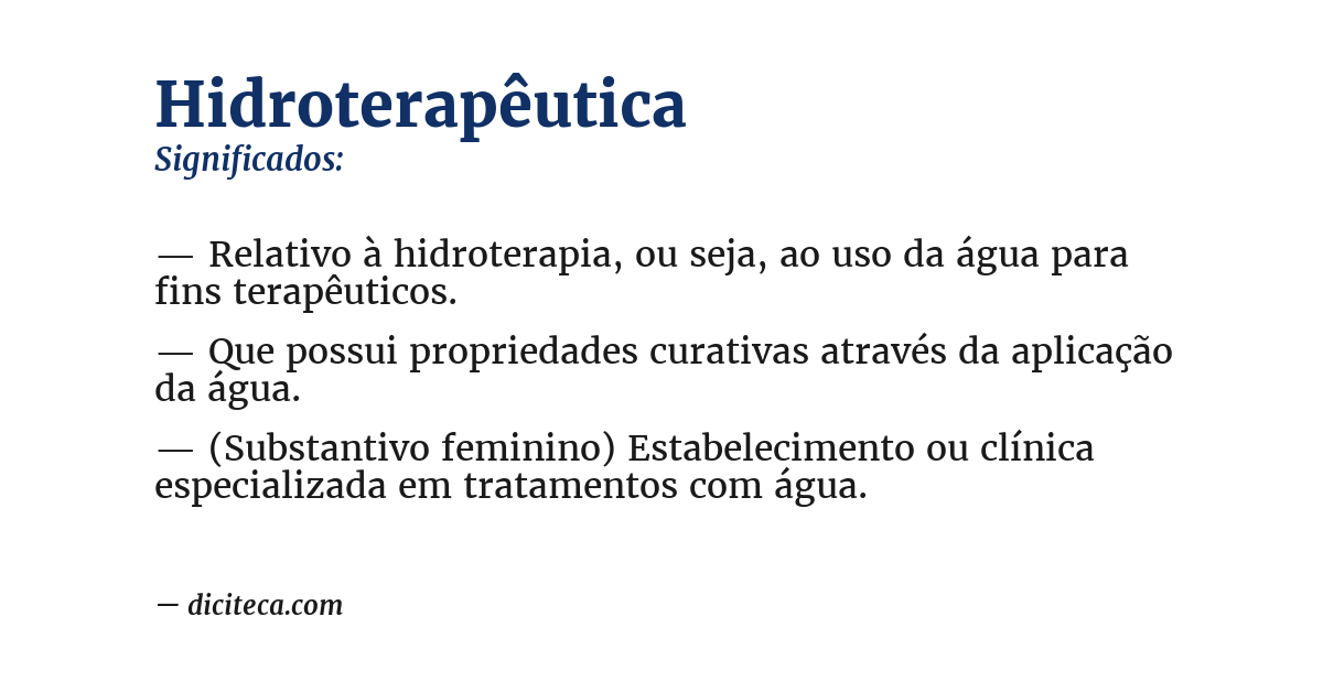 Significado de hidroterapêutica