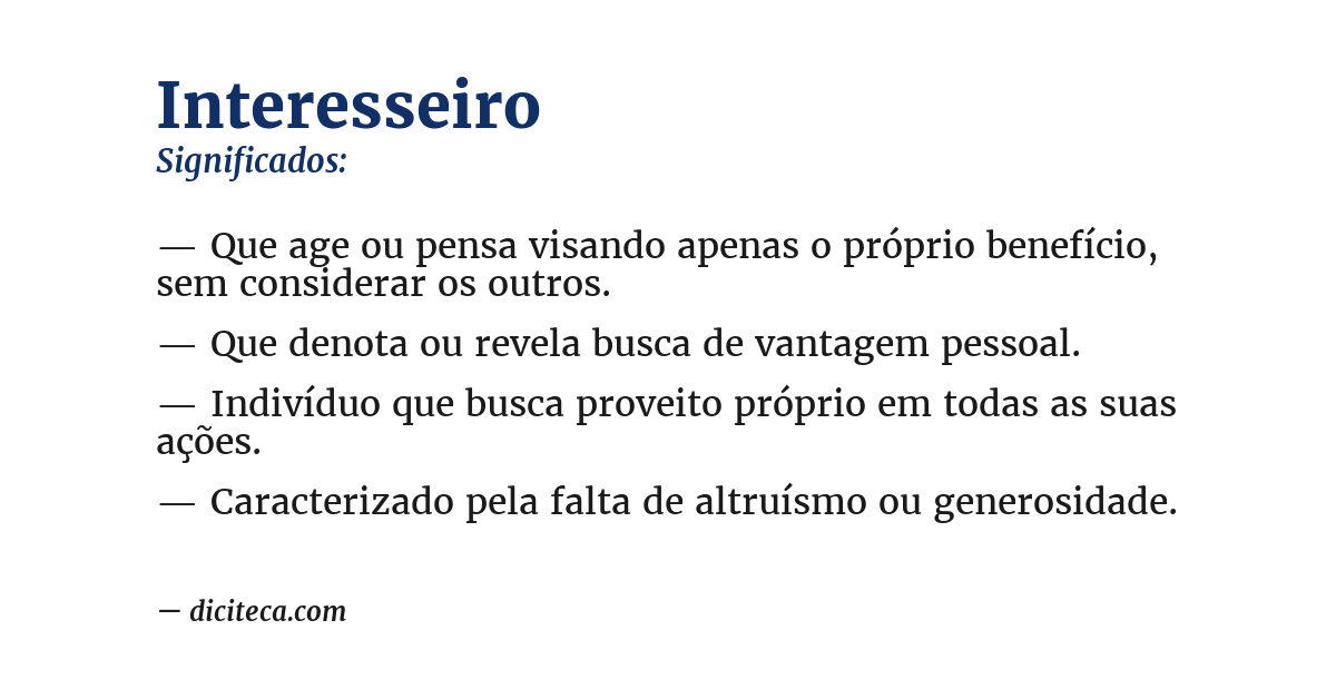 Significado de interesseiro