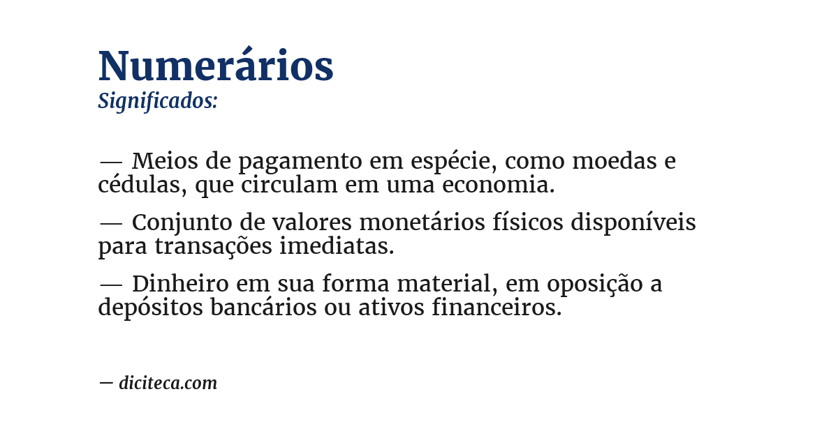 Significado de numerários
